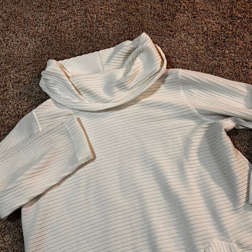 Ali Miles Textured Cowl Neck Tunic Top Ivory w/ Black Accent Buttons Womens 1X‎